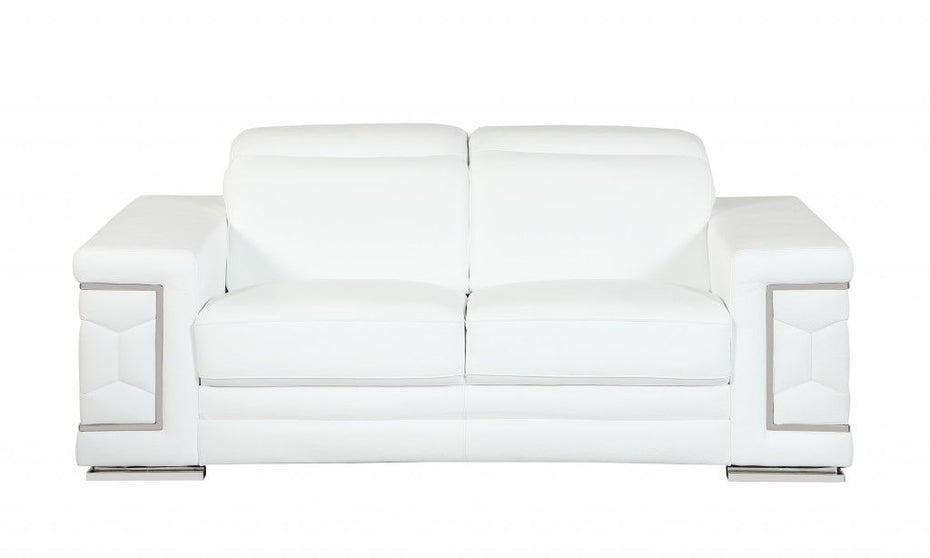 Sofa Italian Leather With Silver Legs - White