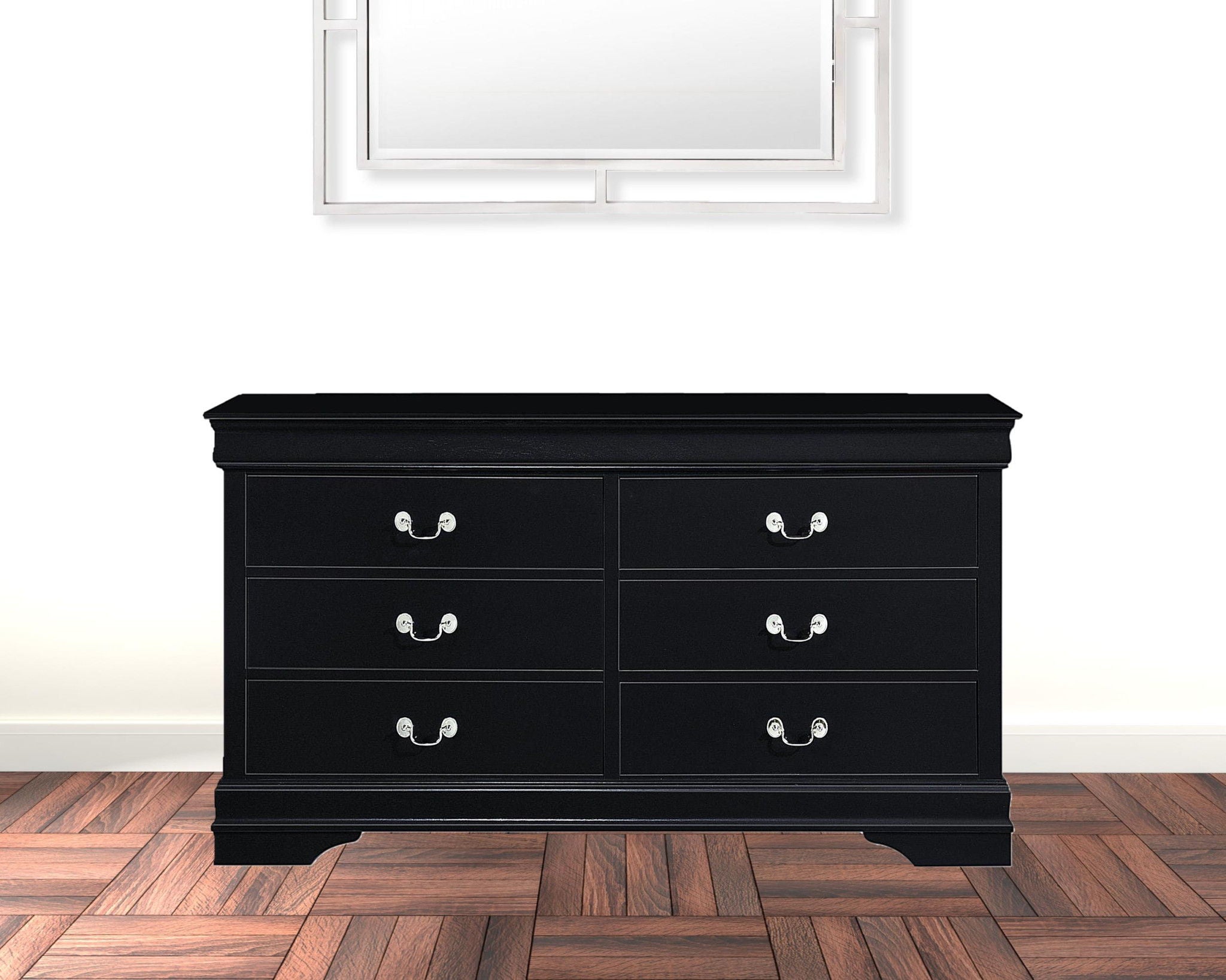 Wood Six Drawer Double Dresser - Black