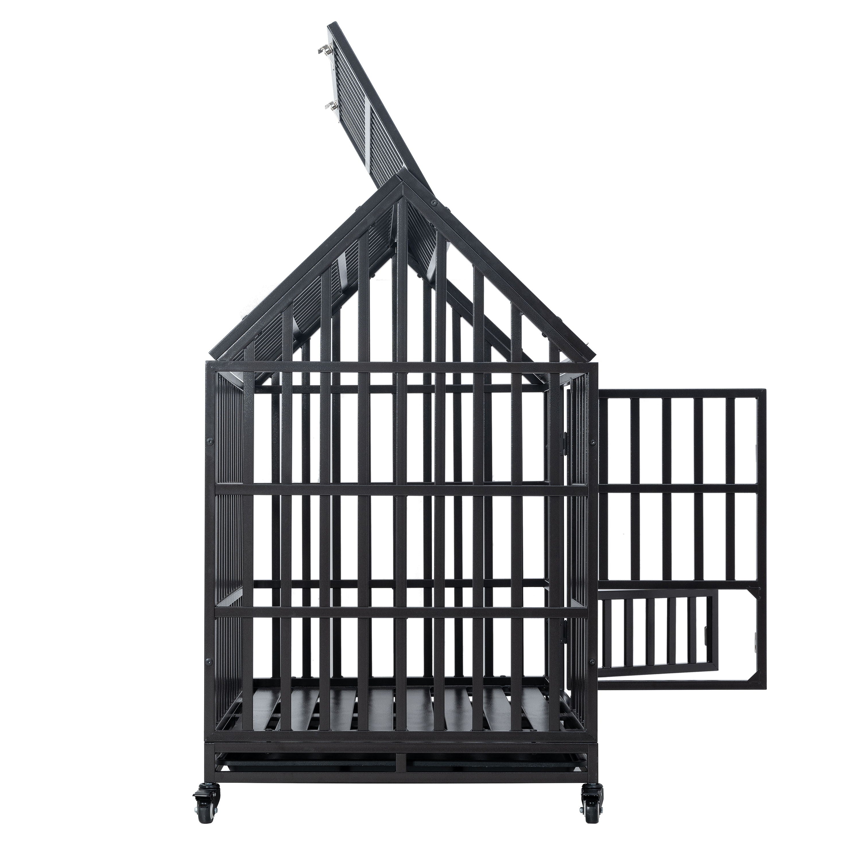 Heavy Duty Dog Cage Pet Crate With Roof & Window On Roof - Black