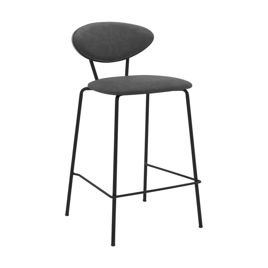 Faux Leather Low Back Counter Height Bar Chair - Gray / Black