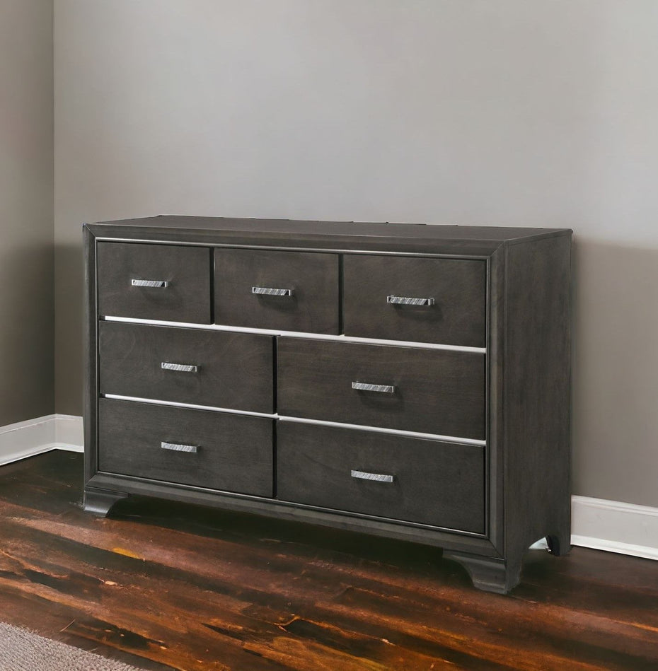 Seven Drawer Wooden Triple Dresser - Gray