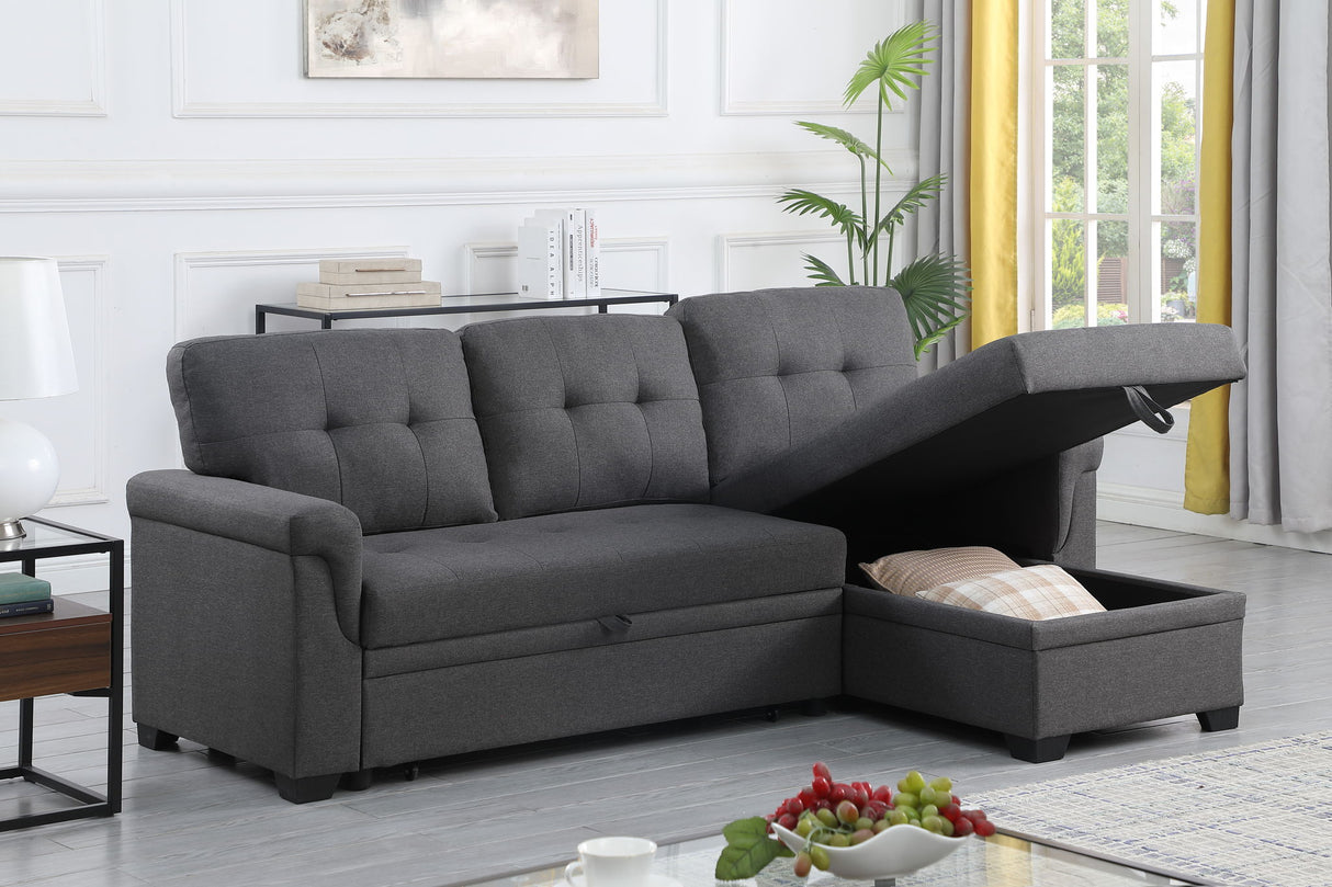 Lucca - Linen Reversible Sleeper Sectional Sofa With Storage Chaise by Lilola Home | Bel Furniture