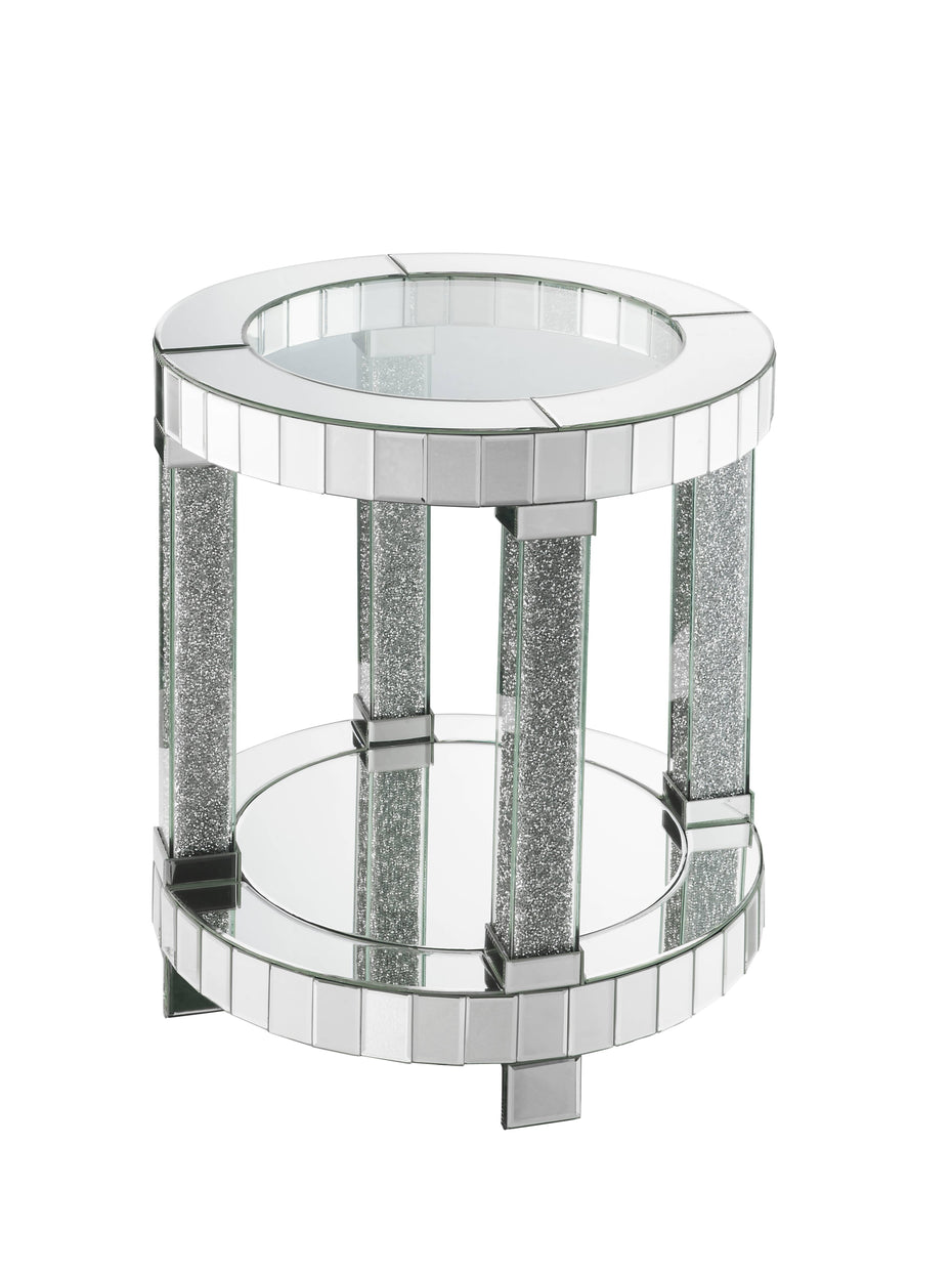 Noralie - Mirrored Faux Diamonds Round End Table - Silver