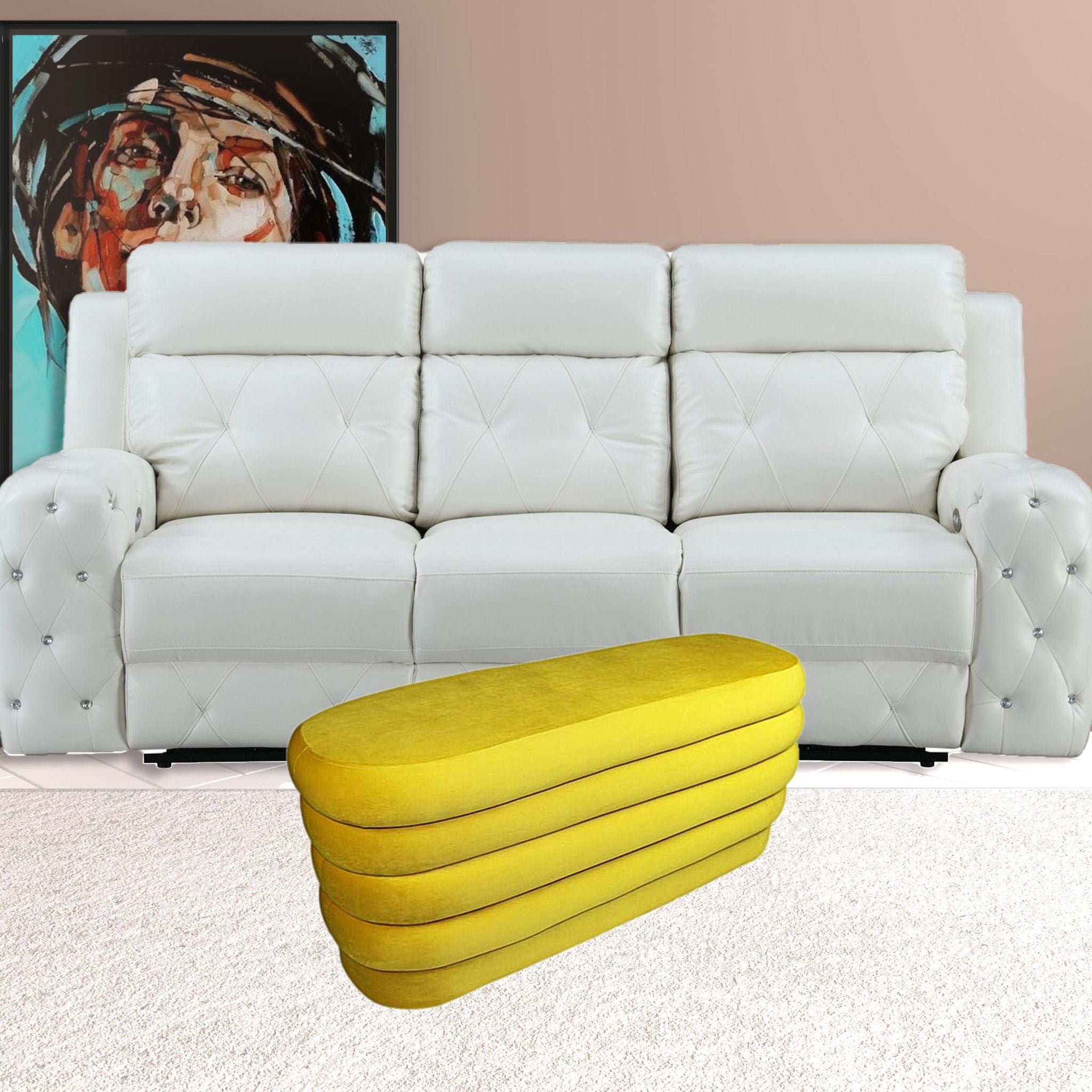 Velvet Tufted Oval Ottoman - Yellow