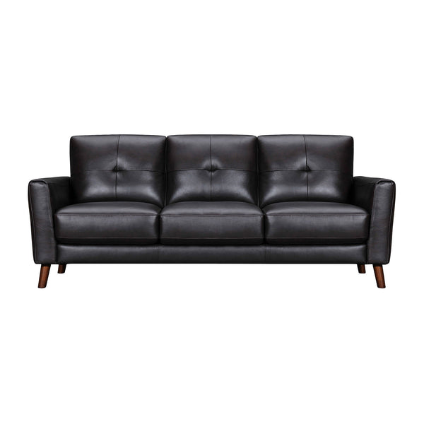 Sofa Leather With Brown Legs - Black