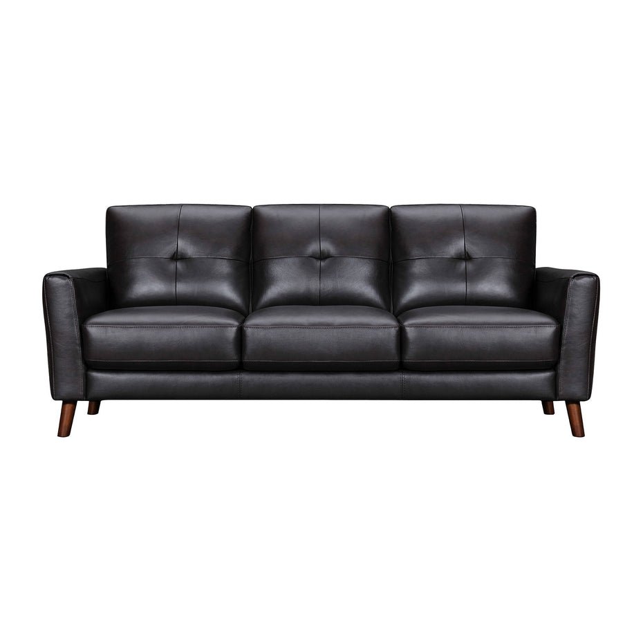 Sofa Leather With Brown Legs - Black