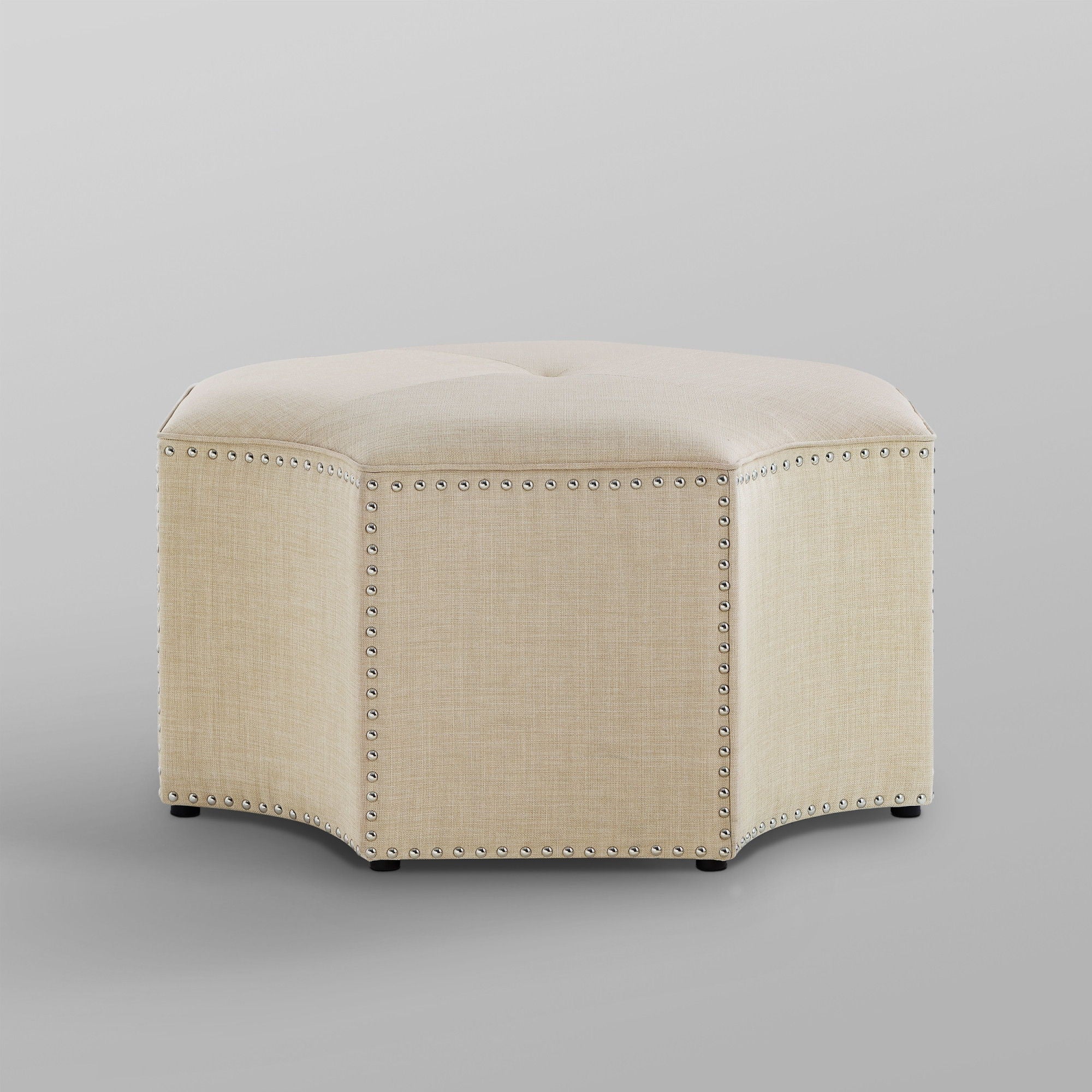 Linen Specialty Cocktail Ottoman - Beige