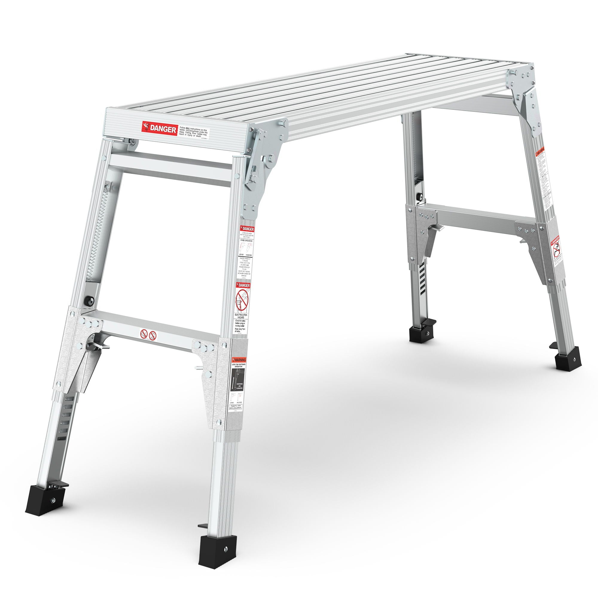 Aluminum Work Platform Large Size Step Stool Folding Portable Work Bench 40" Width Telescopic Feet Height Adjustable - Gray