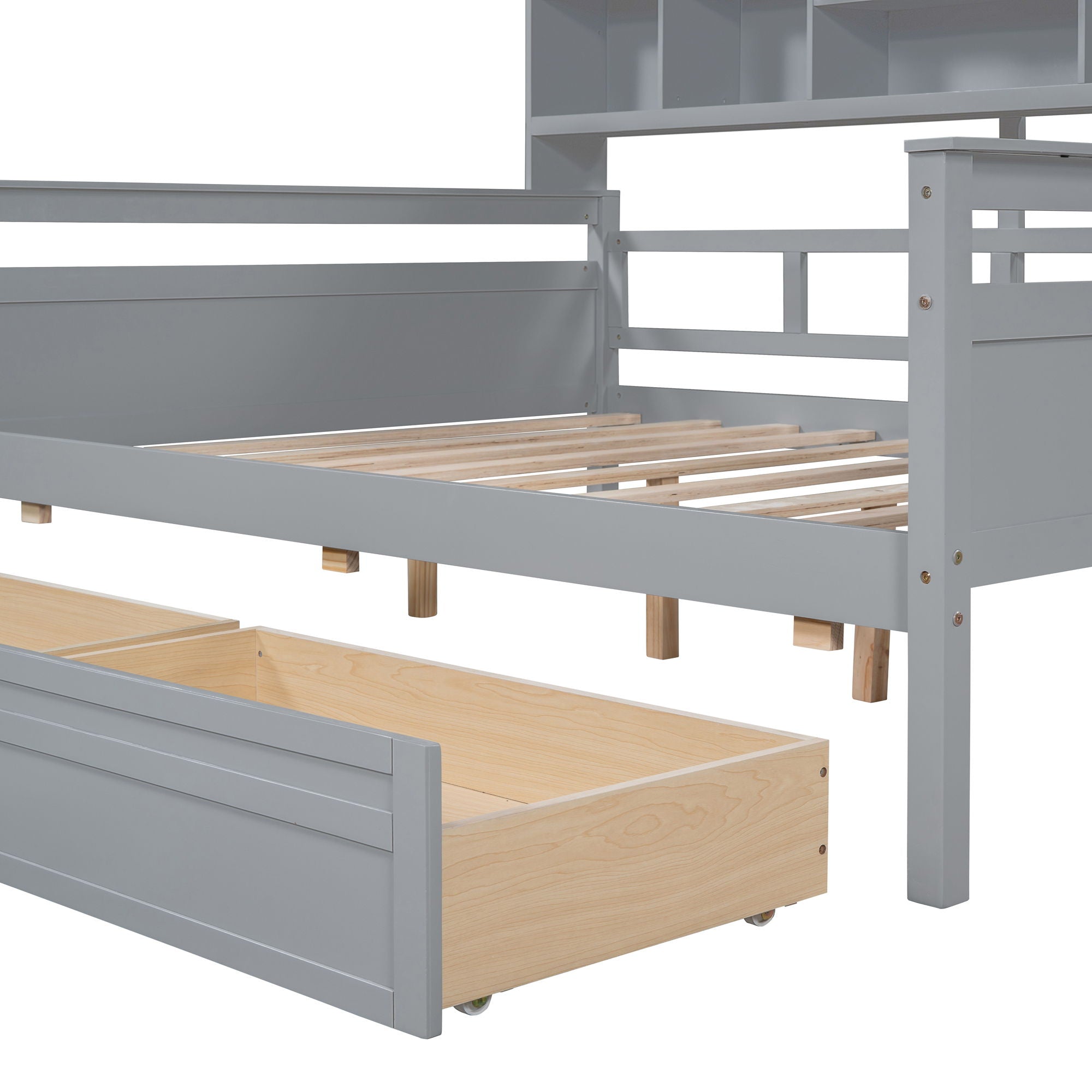 Daybed, Wood Slat Support, With Bedside Shelf And Two Drawers