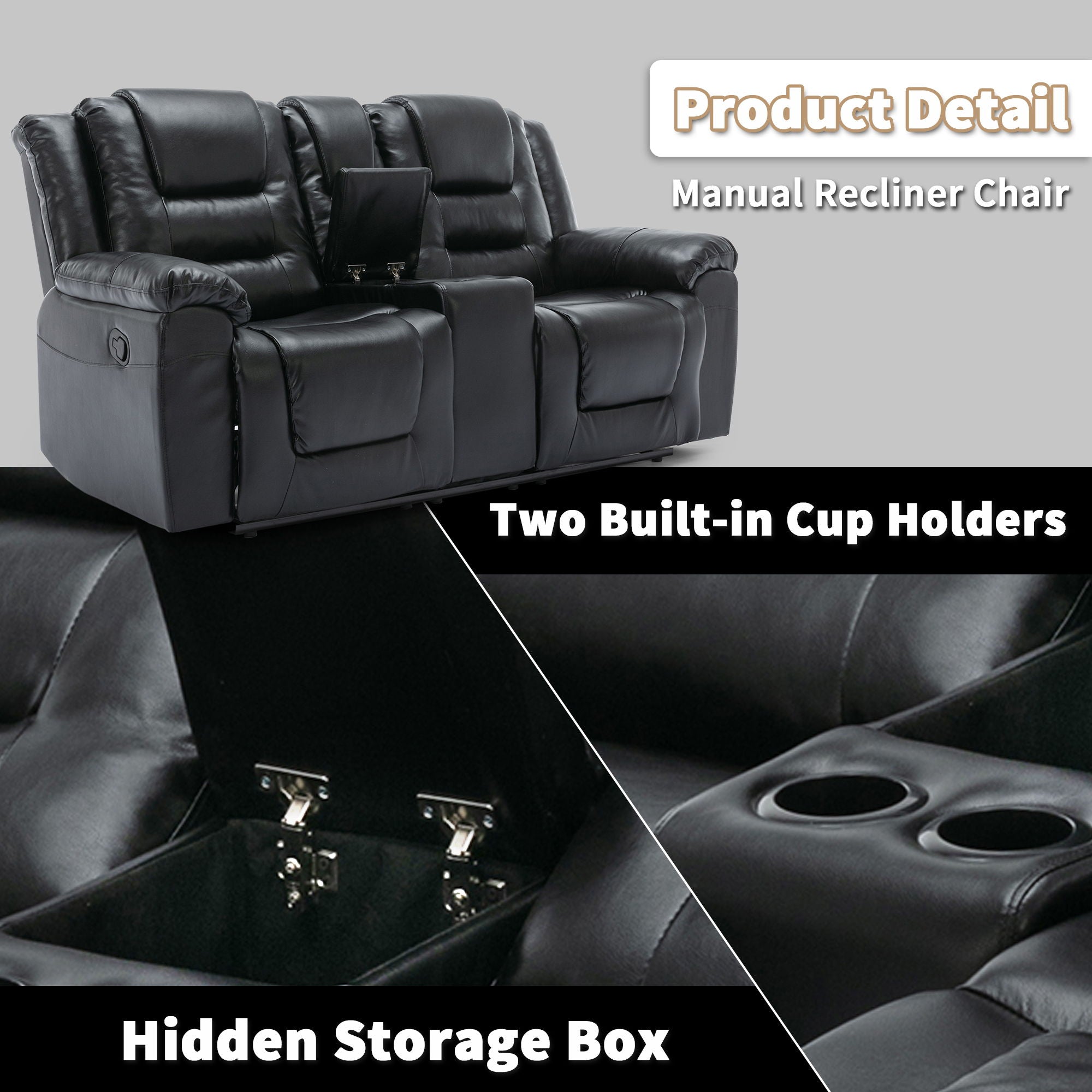 2 Seater Home Theater Recliner Manual Recliner Chair With A Storage Box And Two Cup Holders For Living Room