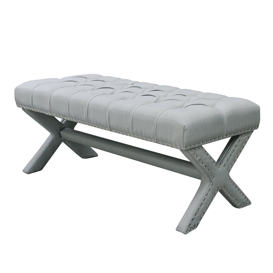 Upholstered Linen Bench - Light Gray