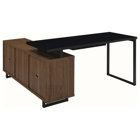 Maddox - L-Shape Office Computer Desk - Black by CoasterEveryday | Bel Furniture