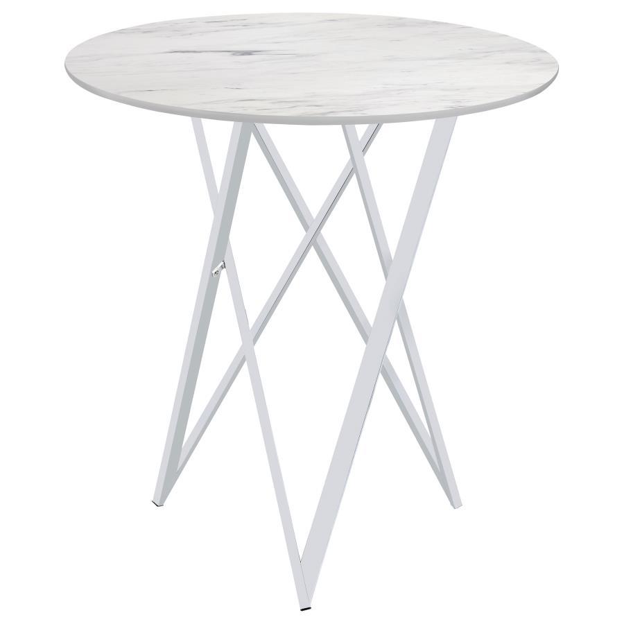 Bexter - Round Faux Marble Bistro Bar Table - Chrome by CoasterEveryday | Bel Furniture