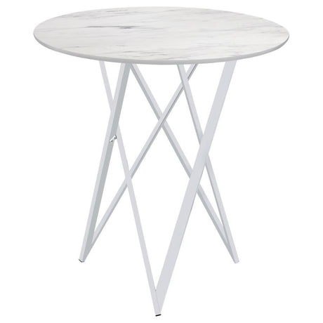 Bexter - Round Faux Marble Bistro Bar Table - Chrome by CoasterEveryday | Bel Furniture