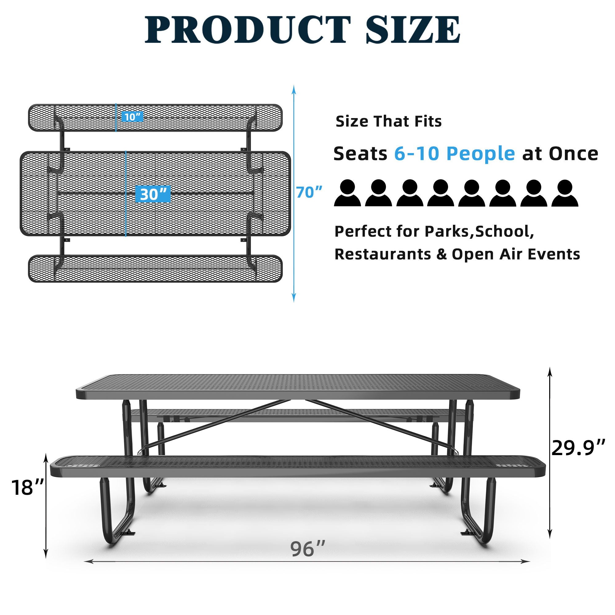 Metal Expanded Rectangular Picnic Table