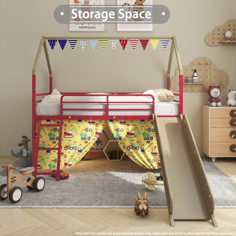 Jack - House Loft Bed With Slide And Curtain Set - view 14