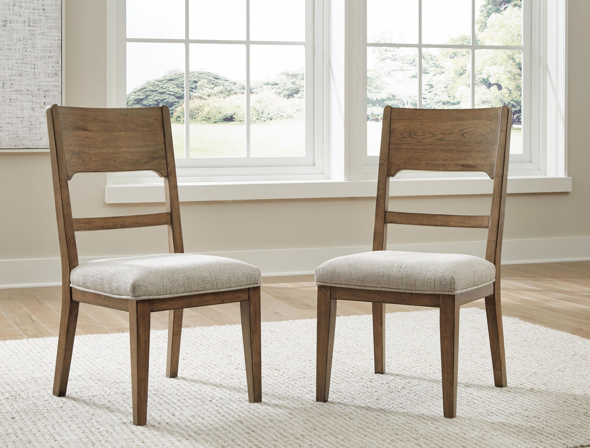 Cabalynn light brown wooden dining chairs with oatmeal upholstered seats, set of 2 - Bel Furniture