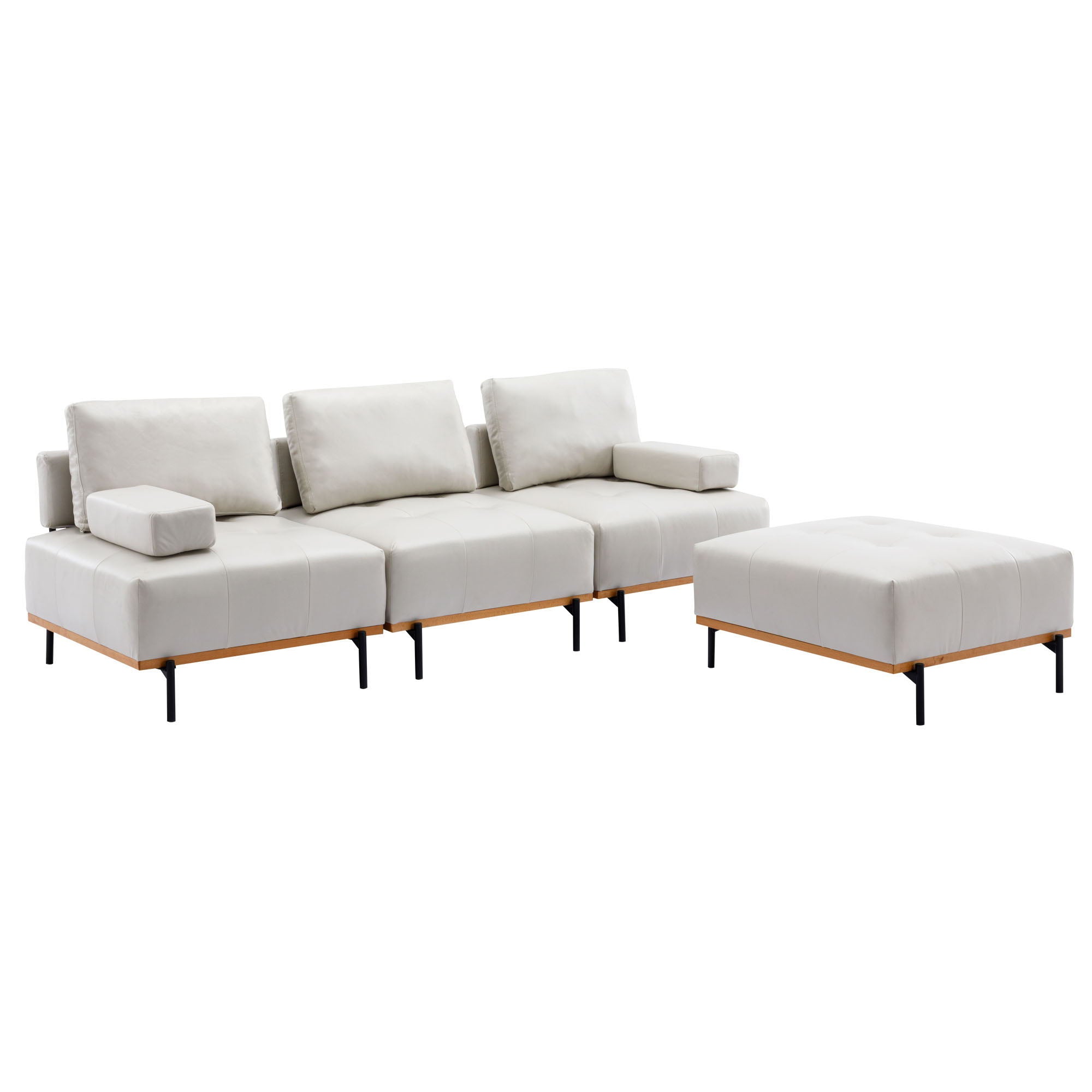 L-Shape Sectional Sofa 3 Seater Couches With A Removable Ottoman, Comfortable For Living Room