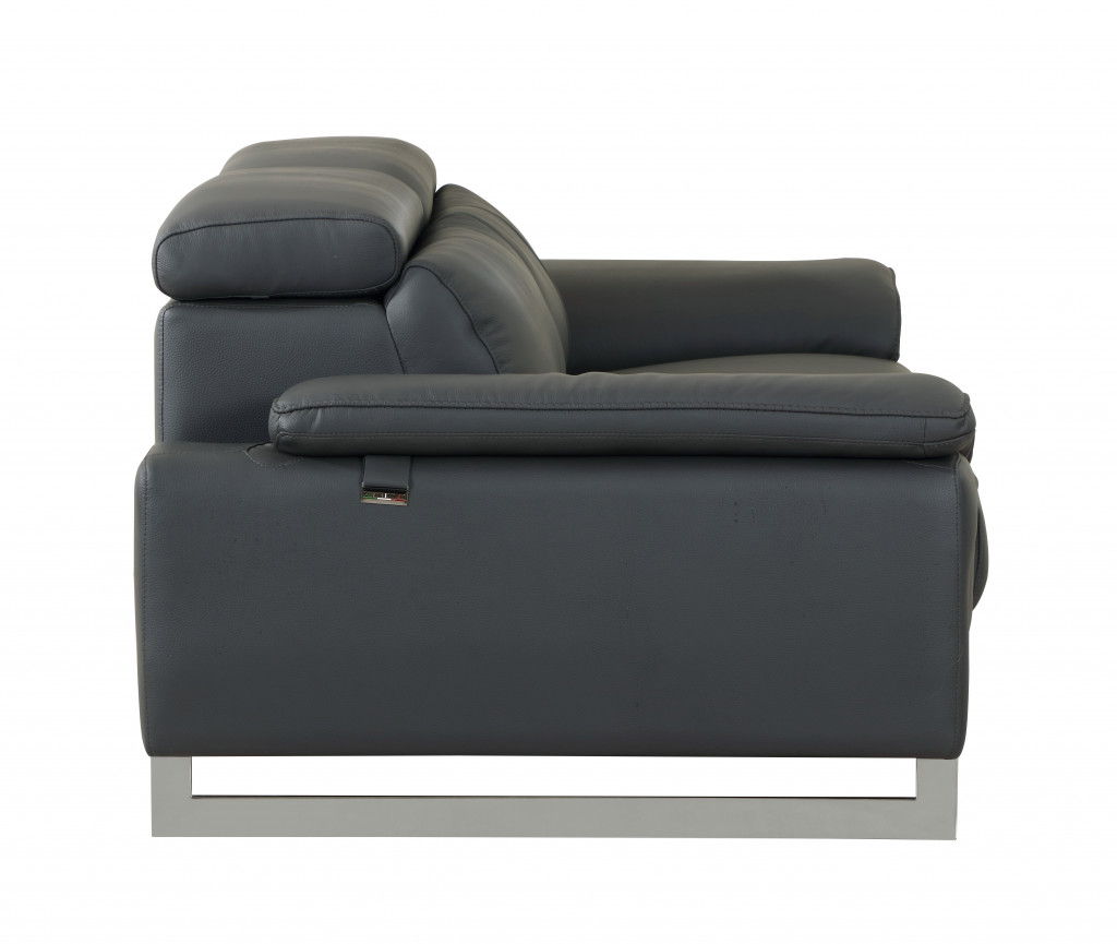 Genuine Leather Love Seat - Gray / Silver