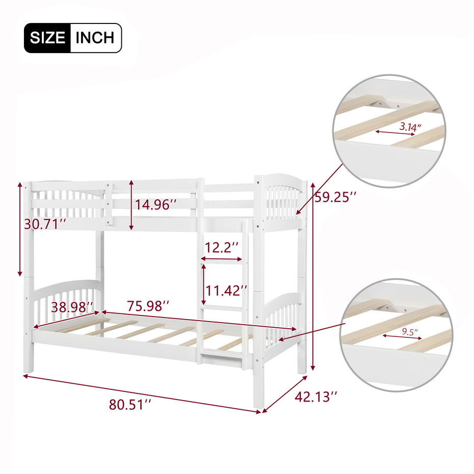 80.51" Twin Over Twin Bunk Bed With Ladder - White