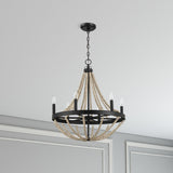 Starry - Chandelier 6 Candle Light Wood Beaded Pendant Light For Dining Room - Black / Clear