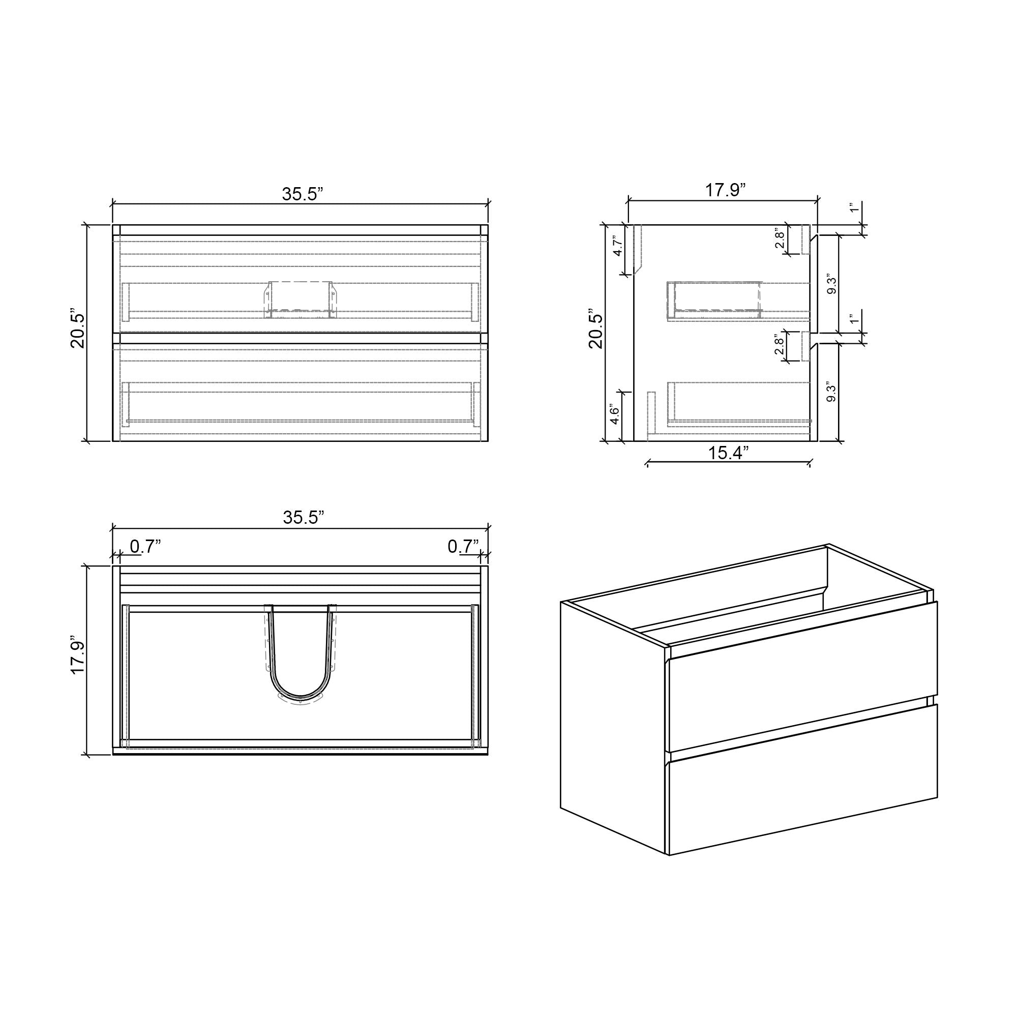 Alice - Bathroom Vanity With Large Storage, Sink Wall Mounted Floating Bathroom Vanity For Modern Bathroom, One-Piece Sink Basin Without Drain And Faucet