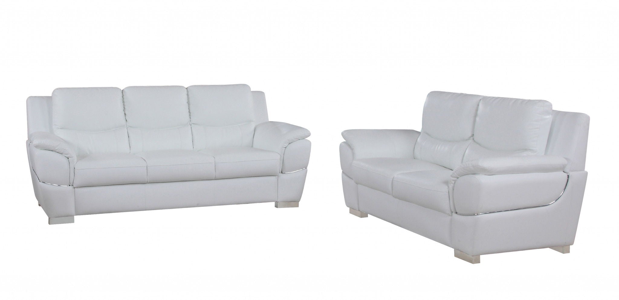 Three Piece Indoor Genuine Leather Six Person Seating Set - White