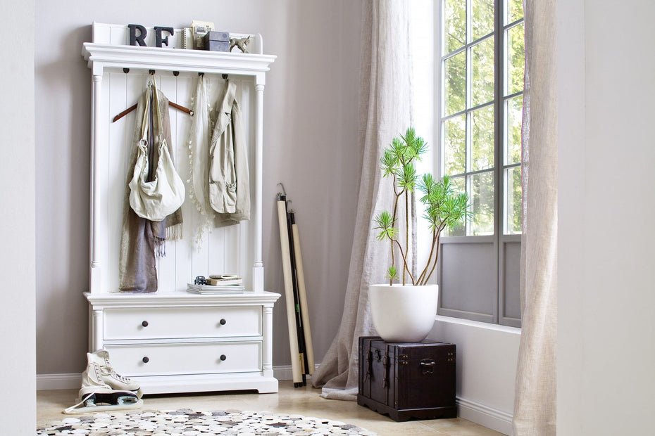 Classic Hall Tree Coat Rack With Drawers - White