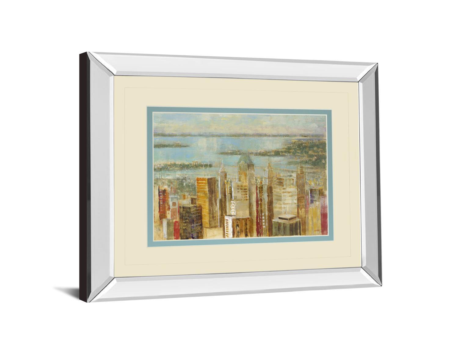 Cityscape By Longo - Mirror Framed Print Wall Art - Blue