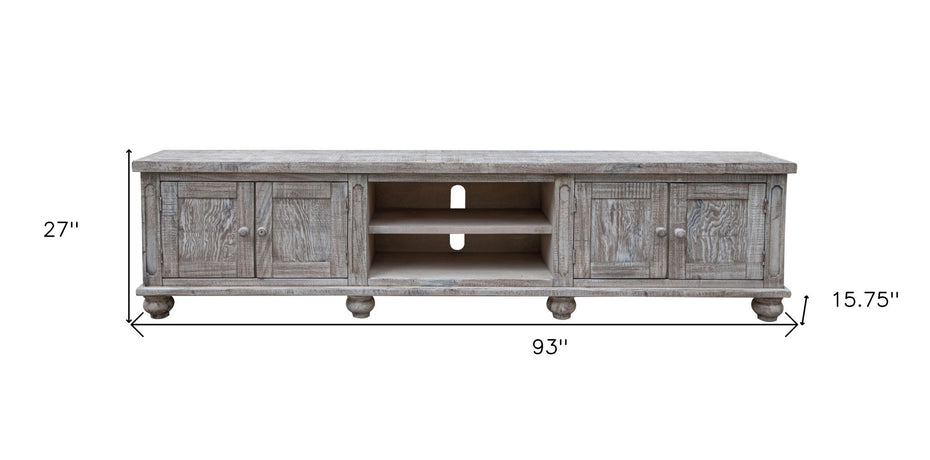 Solid Wood Cabinet Enclosed Storage Distressed TV Stand - Desert Sand