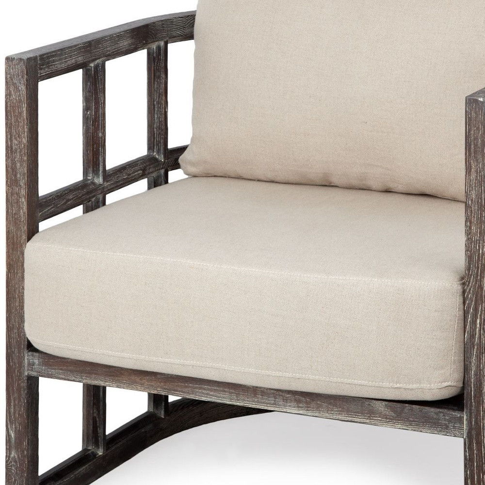 Fabric Distressed Barrel Chair - Cream / Brown