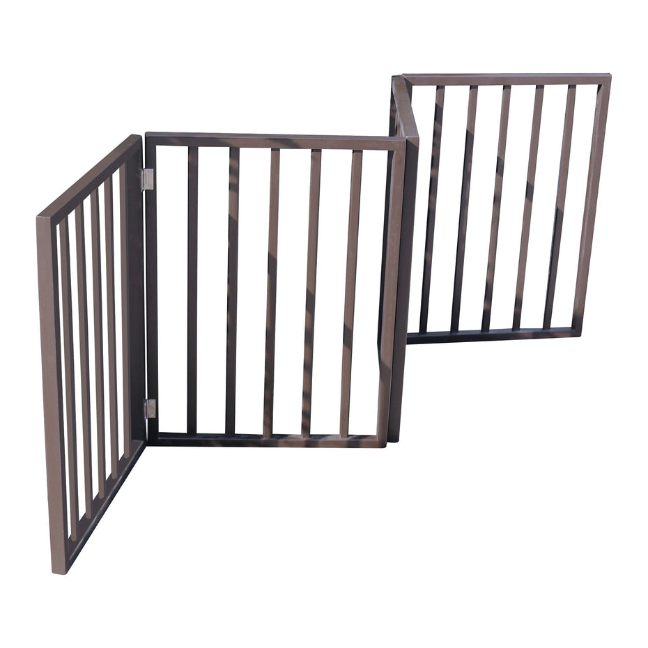 Pet Gate Dog Gate For Doorways, Stairs Or House Freestanding, Folding - Dark Brown