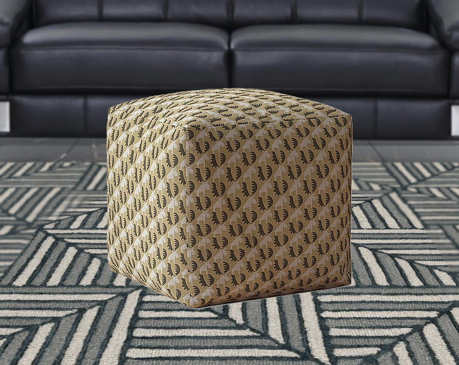 Cotton Animal Print Pouf Cover - Beige