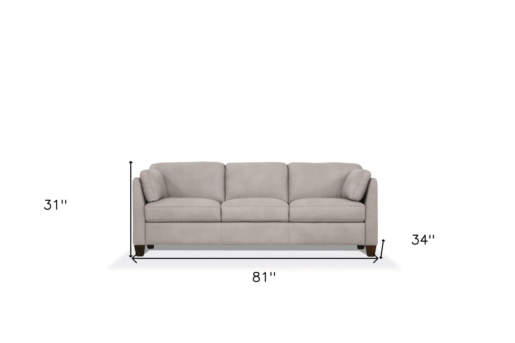 Leather Sofa With Black Legs - Light Gray