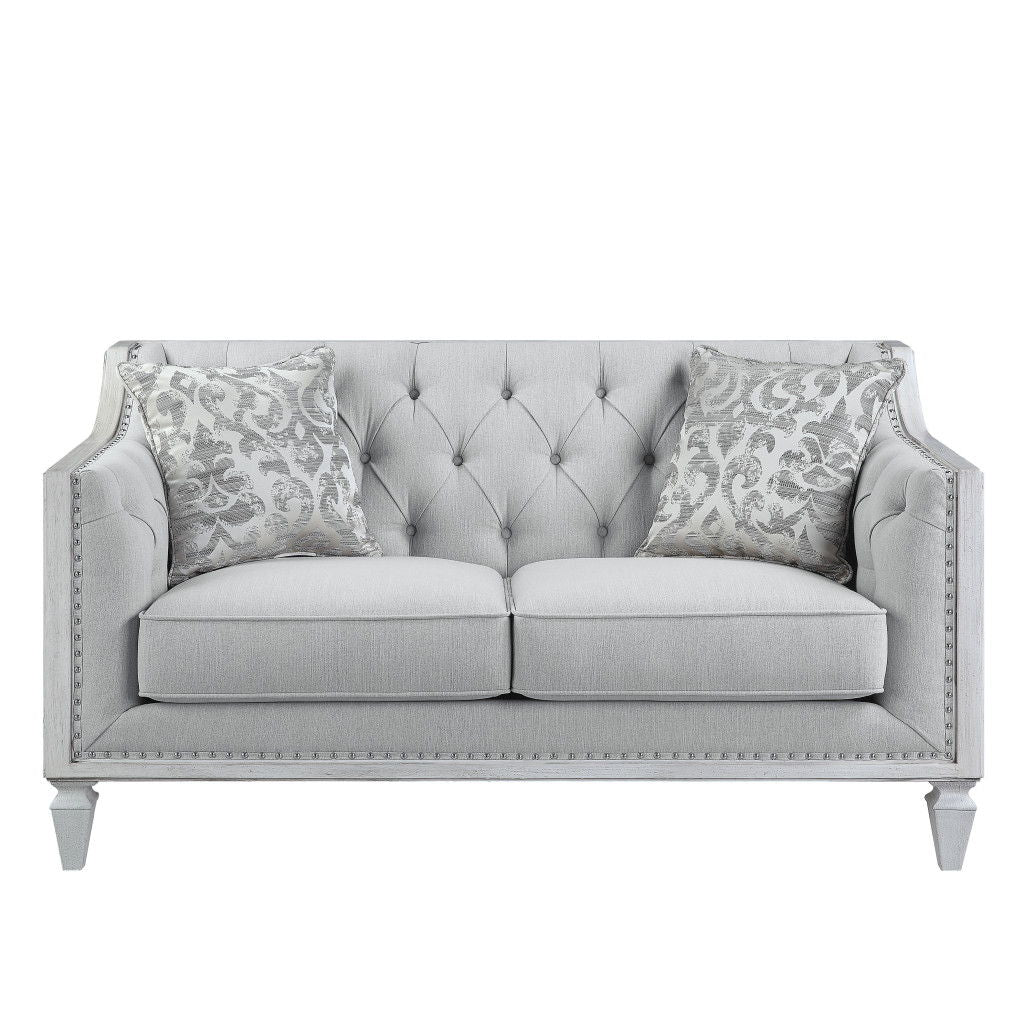 Loveseat And Toss Pillows - Light Gray / Off White