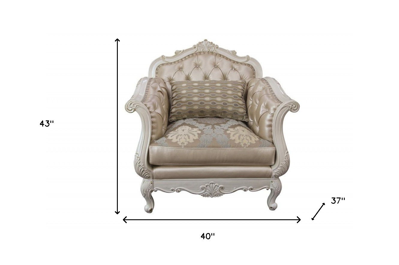 Faux Leather And Pearl White Arm Chair - Rose Gold