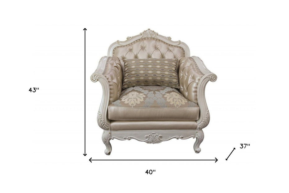 Faux Leather And Pearl White Arm Chair - Rose Gold