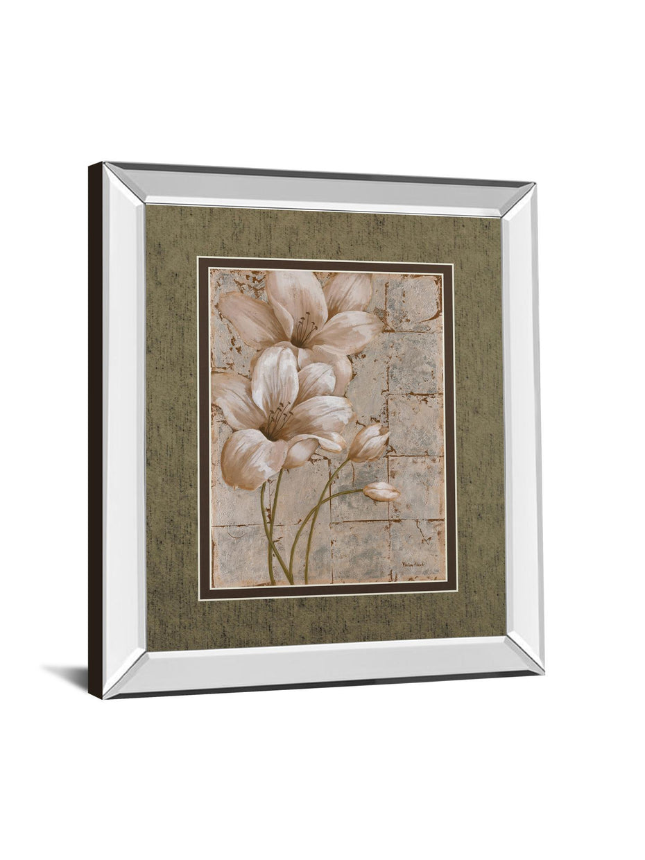 Lilies On Silver I By Vivian Flasch - Mirror Framed Print Wall Art - White