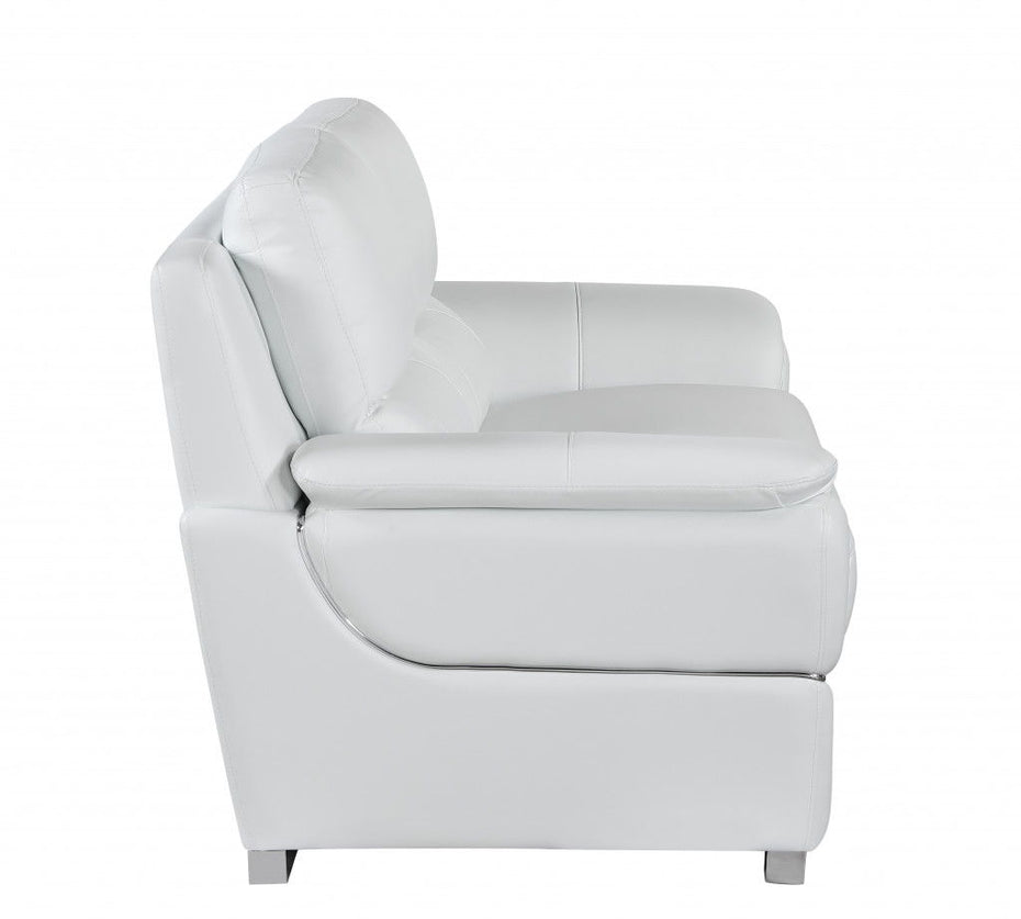 Faux Leather Loveseat - White / Silver