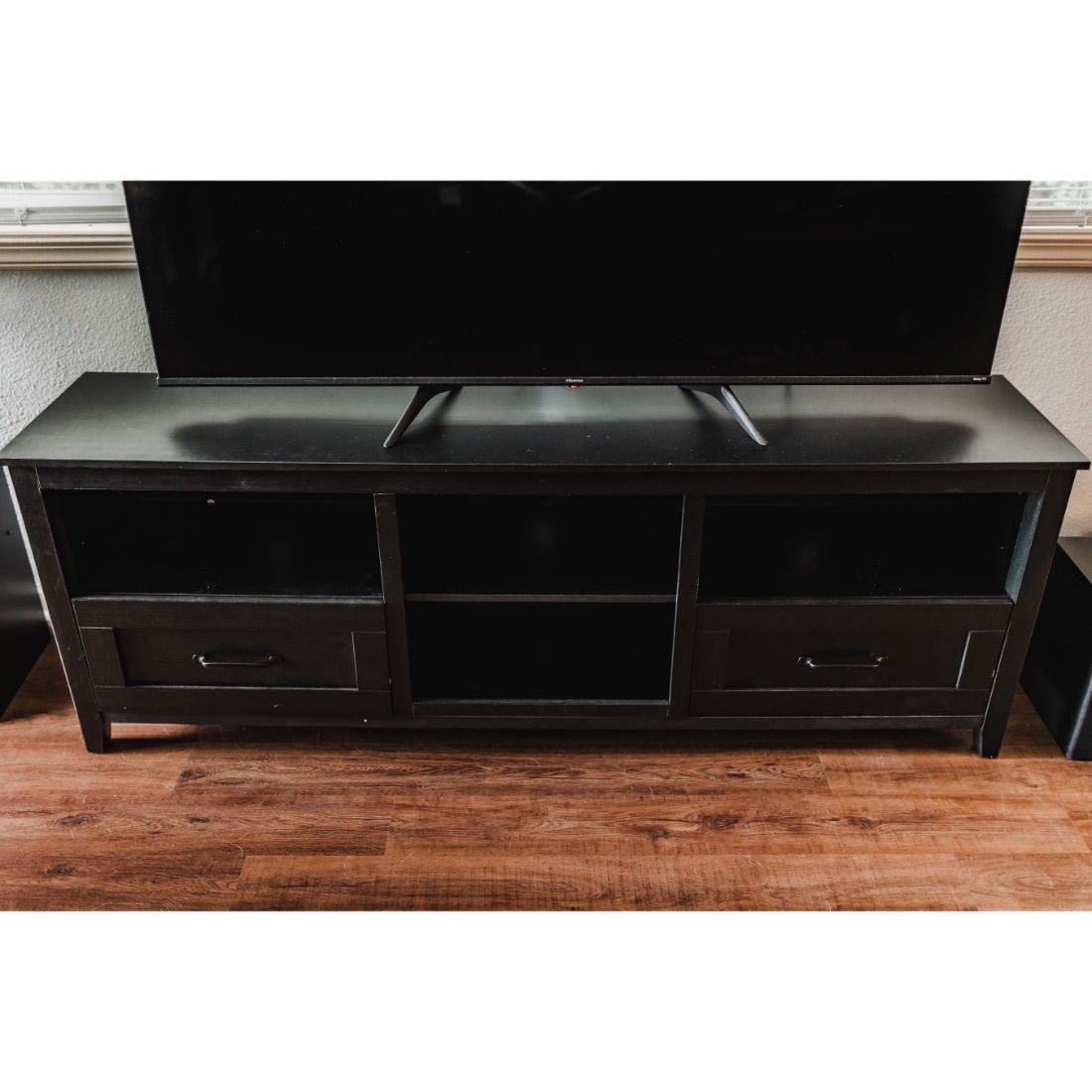 Open Shelving TV Stand With Bookcase And Two Drawers - Black