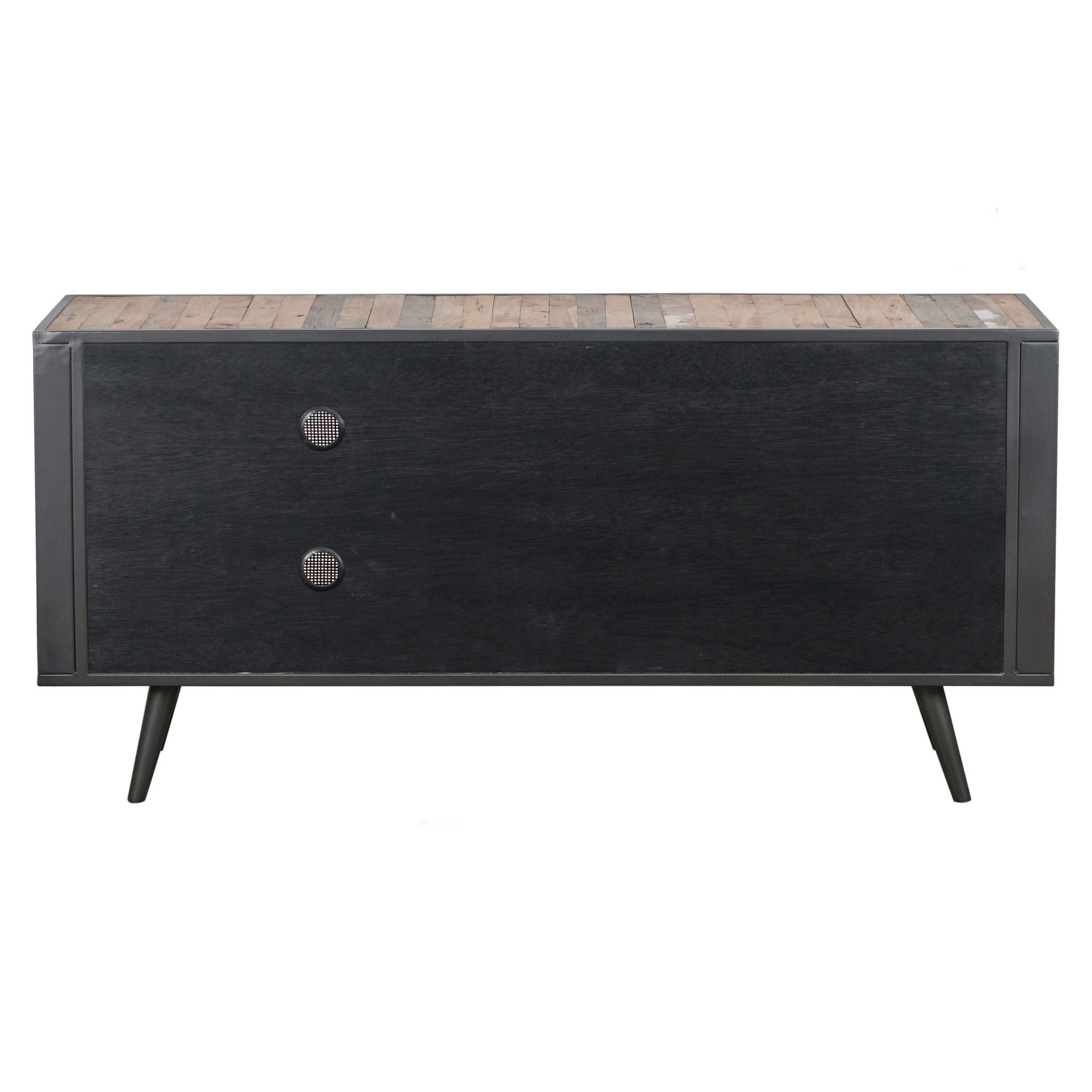 Rustic And Rattan Media Cabinet With Three Doors - Black Natural