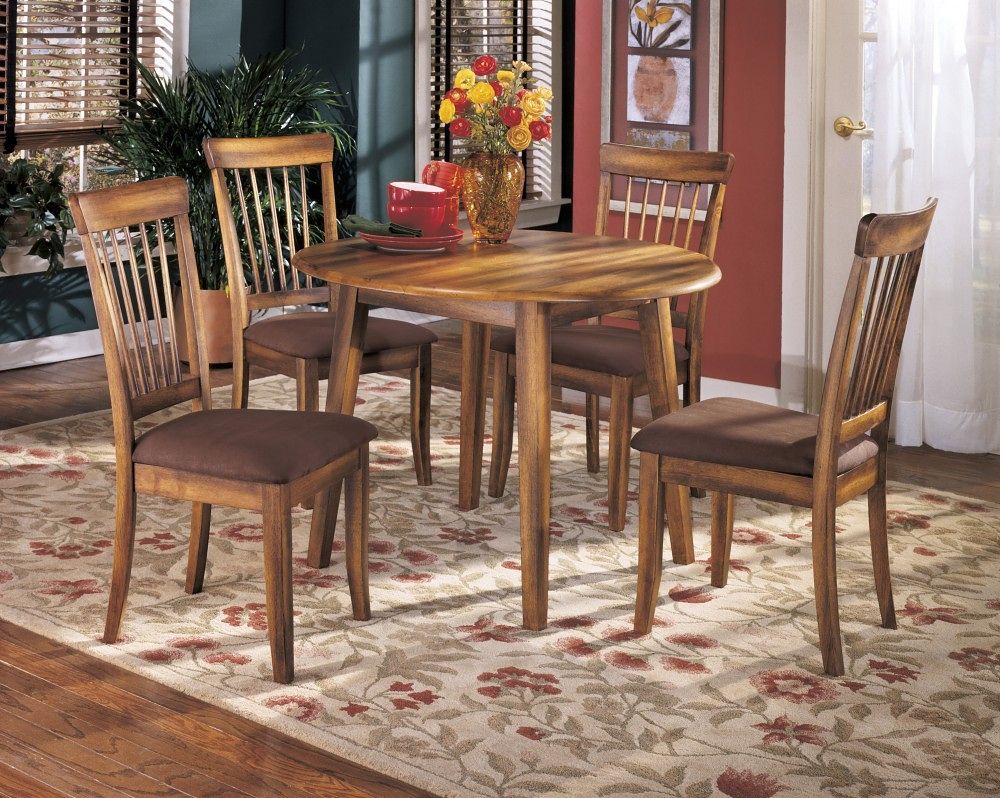 Berringer - Drop Leaf Table Set Dark Brown 5 Pc. - Dining Room Drop Leaf Table, 4 Upholstered Side Chairs by Ashley® | Bel Furniture