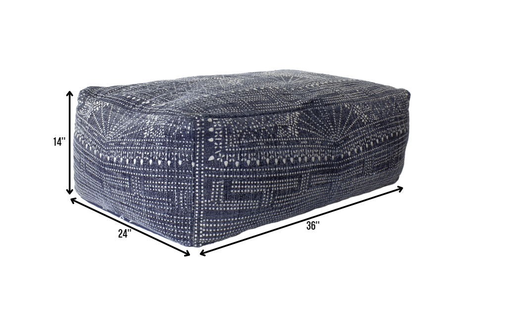 Patterned Rectangle Pouf - Navy Blue