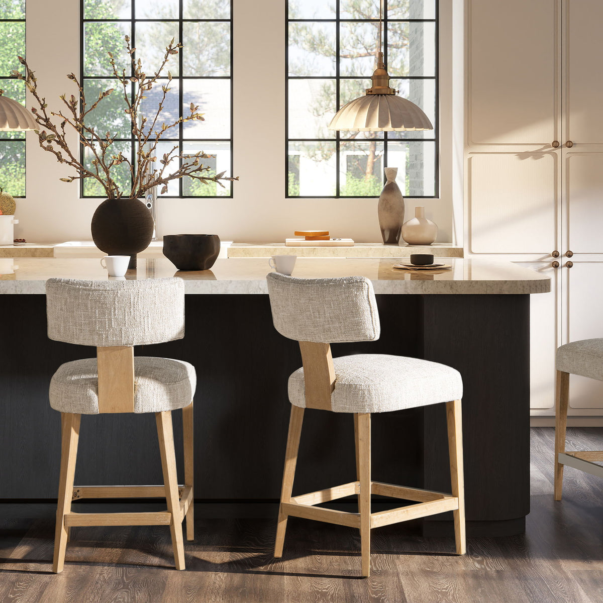 Penny - Round Arched Upholstered Counter Stool (Set of 2) - Travertine Beige by Jennifer Taylor Home | Bel Furniture
