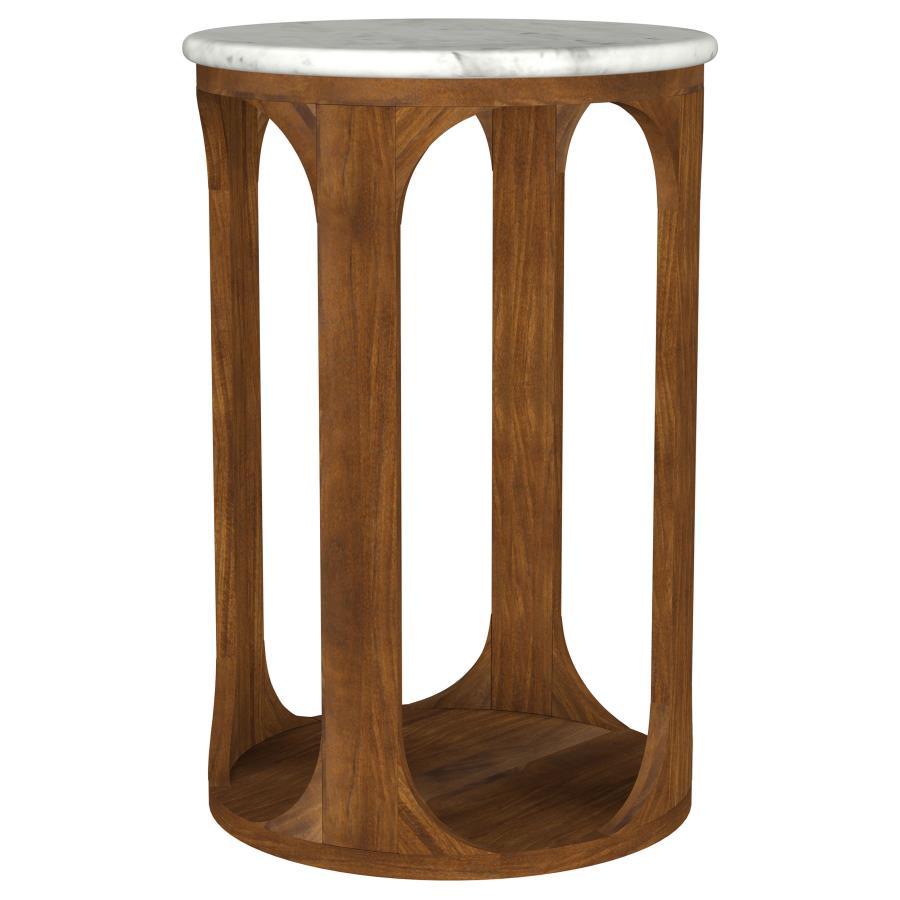 Berkeley - Round Marble Top Side Table - White And Brown by Coaster Fine Furniture | Bel Furniture