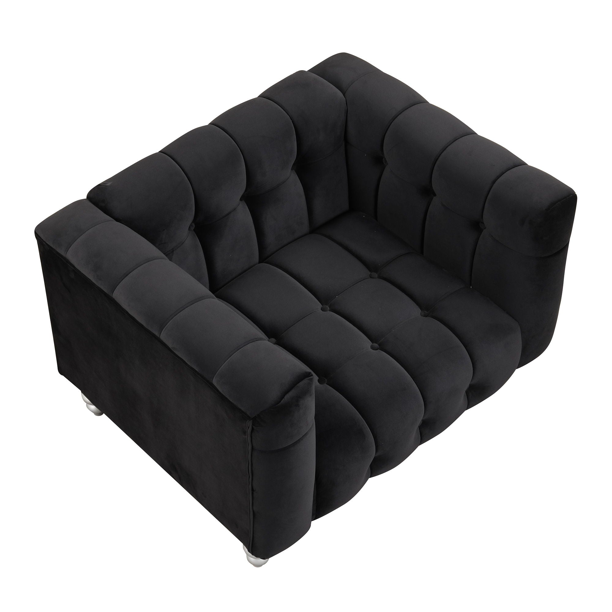 Modern Sofa Dutch Fluff Upholstered Sofa & Wood Legs, Buttoned Tufted Backrest