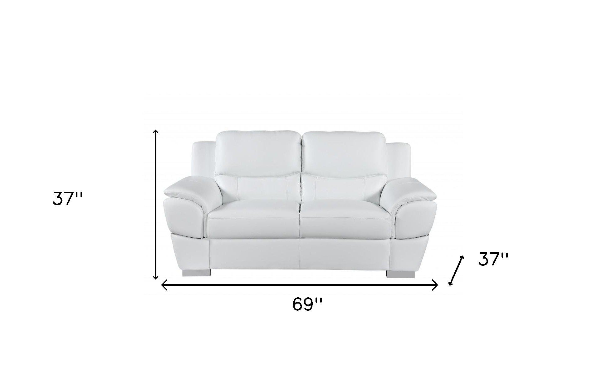 Faux Leather Loveseat - White / Silver