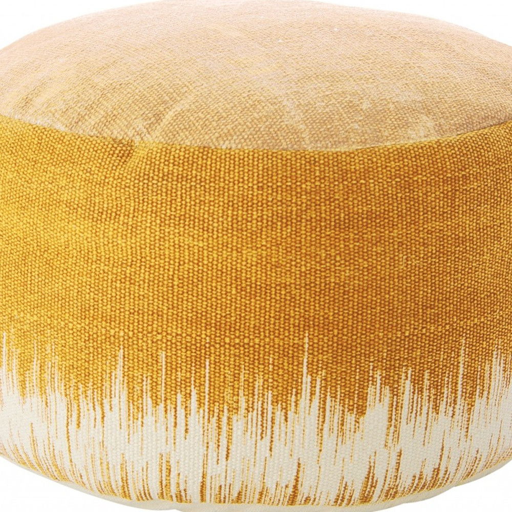 Cotton Round Abstract Pouf Ottoman - Yellow / White