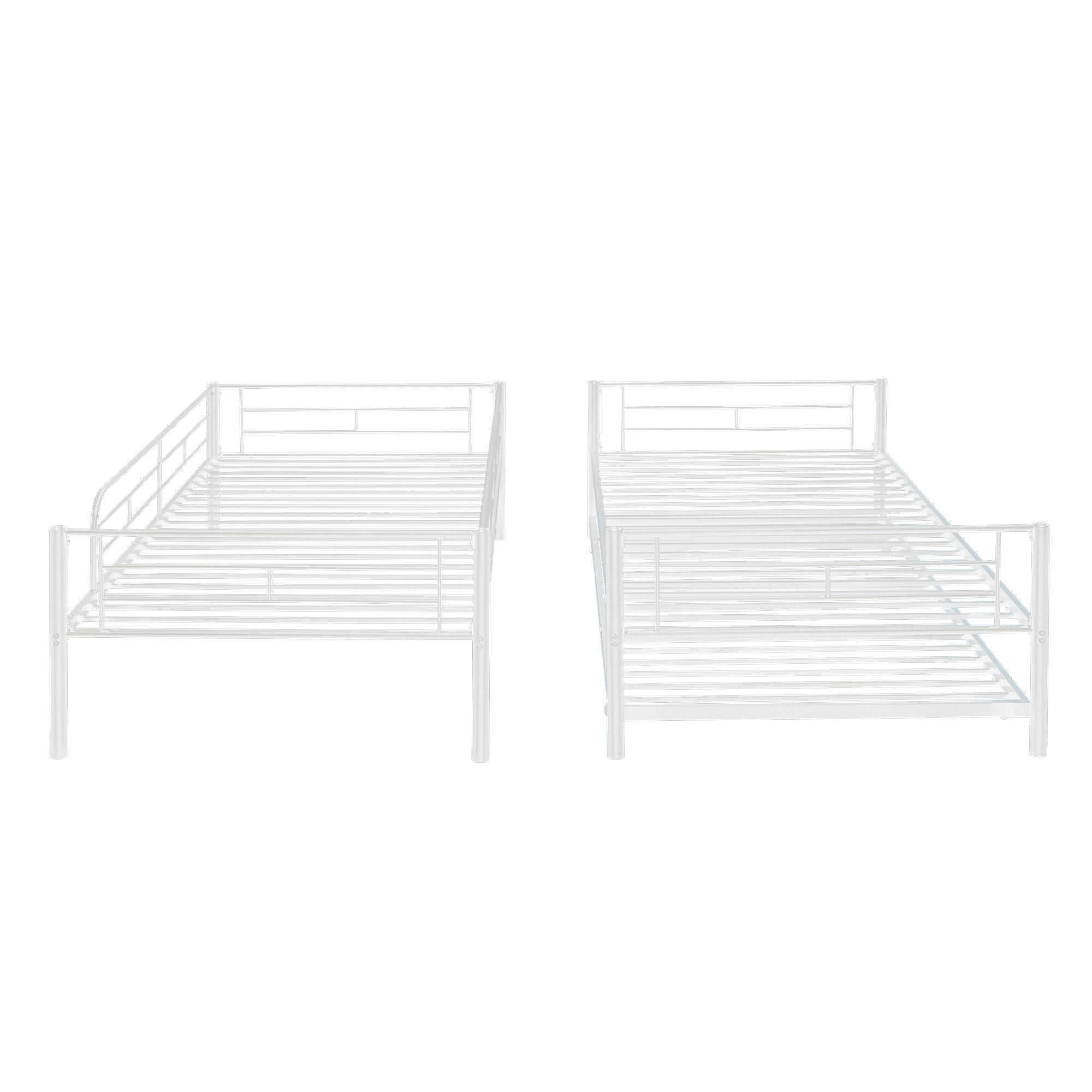 Twin Over Twin Metal Bunk Bed With Trundle, Can Be Divided Into Two Beds, No Box Spring Needed - White