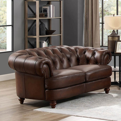 Newport - Leather Loveseat - Caramel by Hydeline Furniture | Bel Furniture